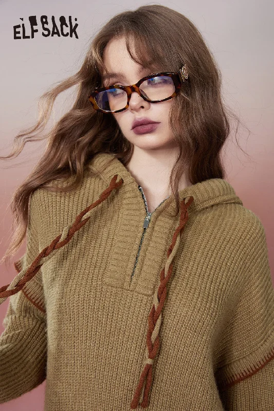 ELFSACK Hoodie Knitted Dresses For Women 2023 Winter Plus Size Elegant Dresses Hoodie with Elastic Waist Stretchable Comfortable