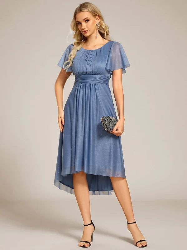 Short Sleeves Round Neck Asymmetrical Midi Wedding Guest Dress Tunics Sophisticated sleek Short Sleeves Round Neck Asymmetrical Midi Wedding Guest Dress Tunics Sophisticated sleek