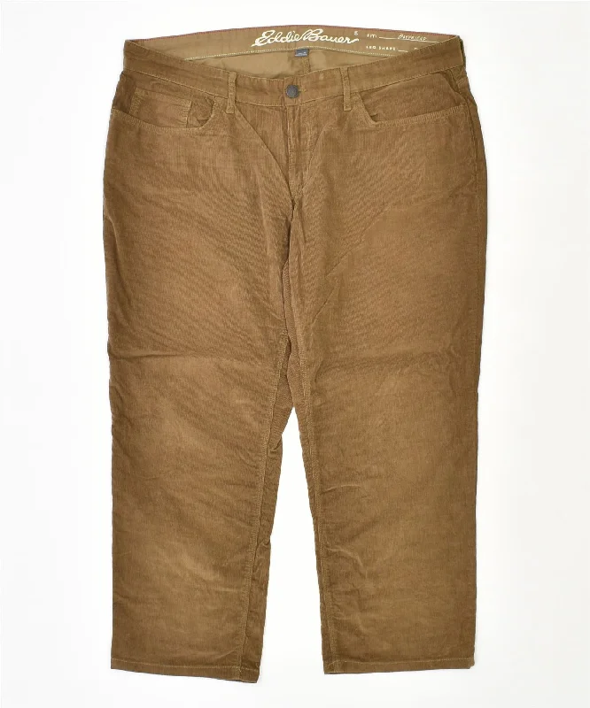 EDDIE BAUER Womens Slim Corduroy Trousers US 16 2XL W40 L25 Brown Cotton Trousers Palazzo Wide Leg