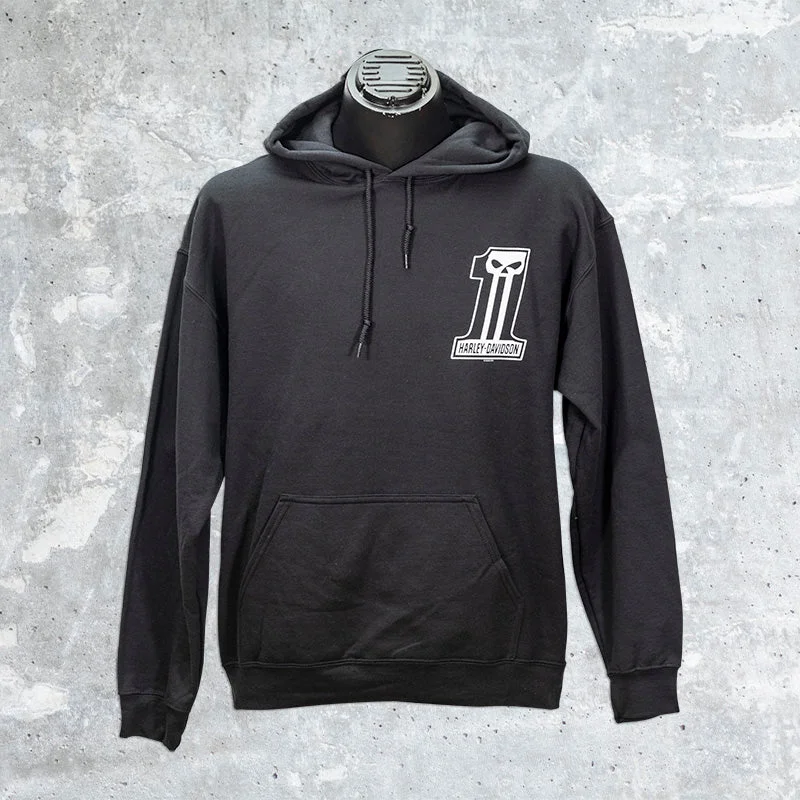 Wild Fire Harley Davidson- Black Pullover Hooded Sweatshirt with Big One Logo Hoodie Jacket Zipper Layering