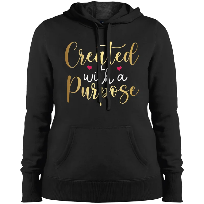 Created with a purpose Ladies' Pullover Hooded Sweatshirt Hoodie with Hem Embroidery Detailed Premium