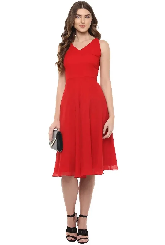 Backless tie up Dress in Red Tunics Corduroy durable