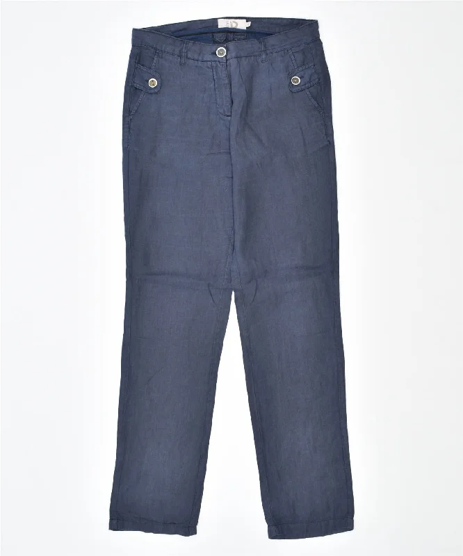 DACK'S Womens Straight Chino Trousers IT 42 Medium W30 L32 Blue Linen Trousers Floral Bohemian