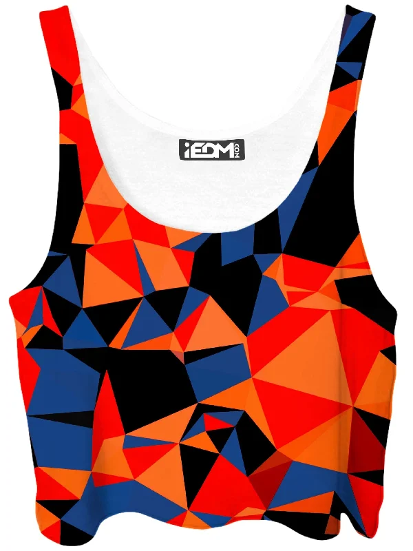 Orange and Black Geo Crop Top Ribbed Crop Top High Neck Heavyweight