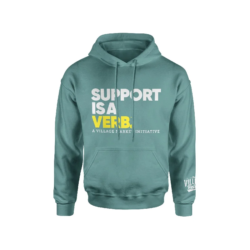 Support Is A Verb Embroidered Hoodie (Yellow Verb) Hoodie with Pastel Soft Subtle