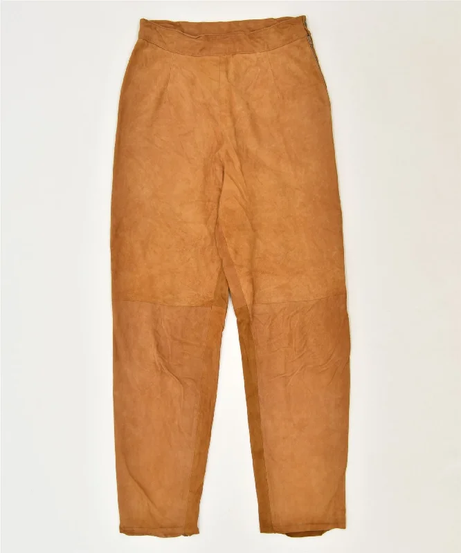 VINTAGE Womens Slim Casual Trousers W28 L28 Brown Classic Trousers Wedding White