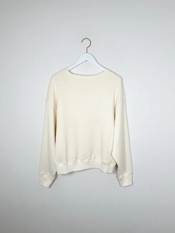6397 - Rolled Neck Sweatshirt - Ivory Hoodie with Color Block Contrast Stylish