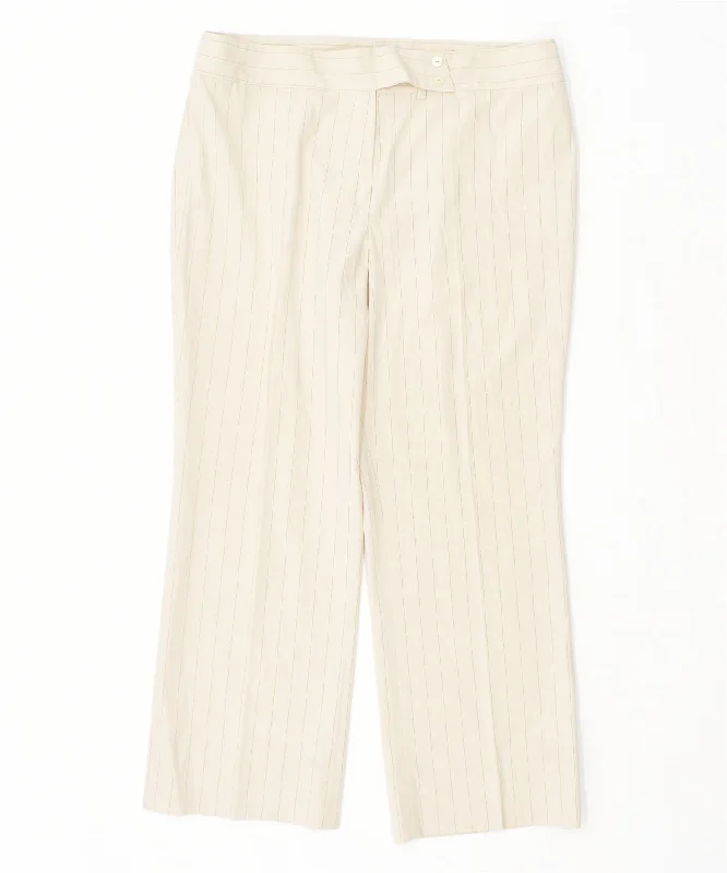VINTAGE Womens Straight Capri Trousers IT 48 XL W34 L26 Beige Polyester Trousers Designer Luxury