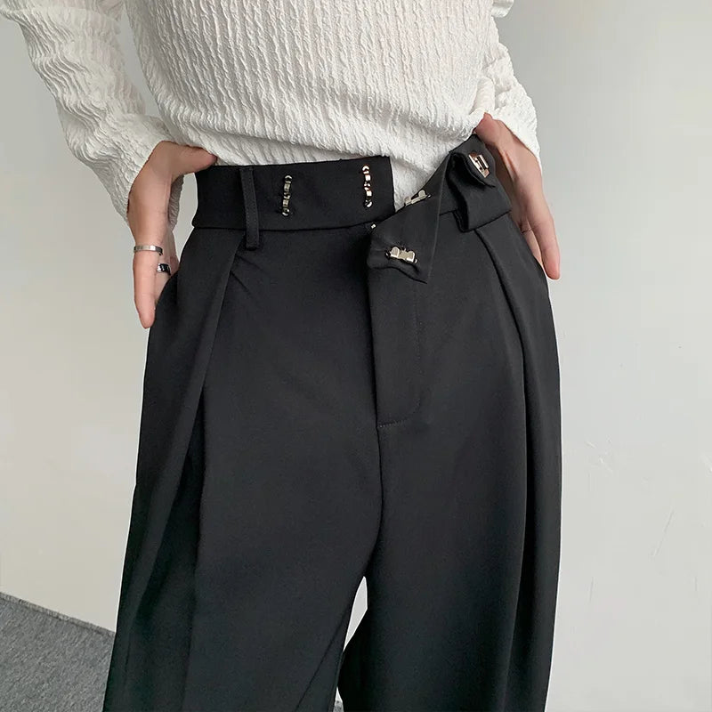 2023 New Black Suit Pants Men Fashion Social Mens Dress Pants Korean Loose Oversized Wide Leg Pants Mens Formal Trousers M-2XL Trousers Versatile Stylish
