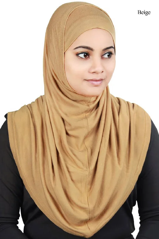 Two Piece Al-Amira Beige Viscose Jersey Hijab Long Sleeve Jersey Tee
