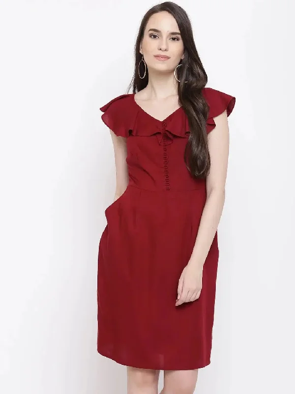 Front loop button pencil dress in Maroon Tunics Prom sequined