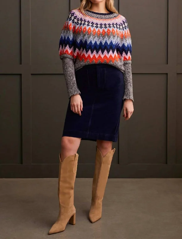 Mix Ground Intarsia Ribbed Sweater In Grey Modern Contemporary Chic