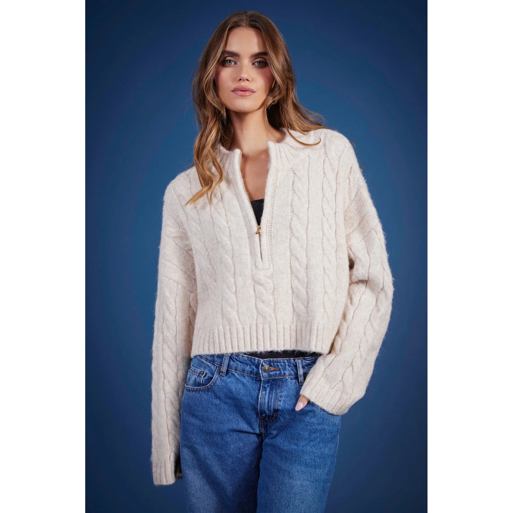 Bishop + Young - Kyla Cable Knit Sweater - Oatmeal Wool Fabric Cashmere Fabric Tweed Fabric Bishop + Young - Kyla Cable Knit Sweater - Oatmeal Wool Fabric Cashmere Fabric Tweed Fabric