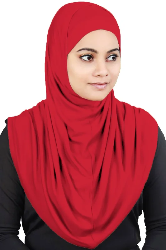 Two Piece Al-Amira Red Viscose Jersey Hijab Beige Jersey Tee