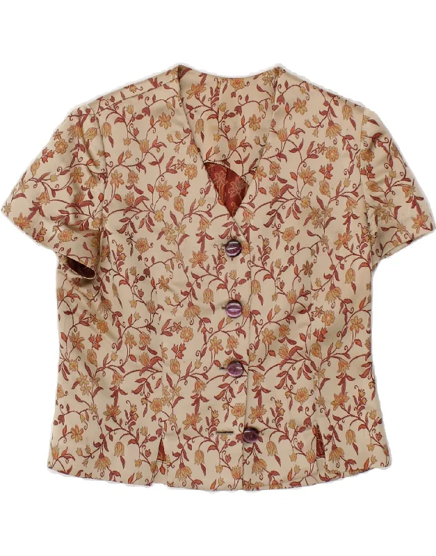 VINTAGE Womens 4 Button Blazer Jacket UK 12 Medium Beige Floral Zippered Jacket Buttoned Jacket Snapped Jacket VINTAGE Womens 4 Button Blazer Jacket UK 12 Medium Beige Floral Zippered Jacket Buttoned Jacket Snapped Jacket