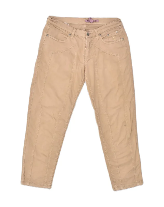 JECKERSON Womens Slim Casual Trousers W30 L26 Beige Cotton Trousers Pleated Formal