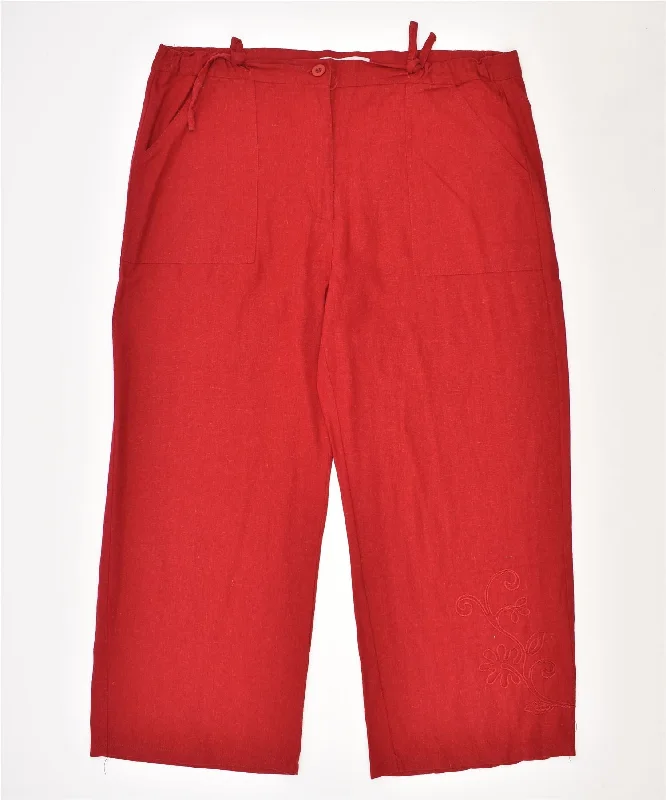NOVA MODA Womens Capri Casual Trousers Large W34 L22 Red Linen Vintage Trousers chic fashionable