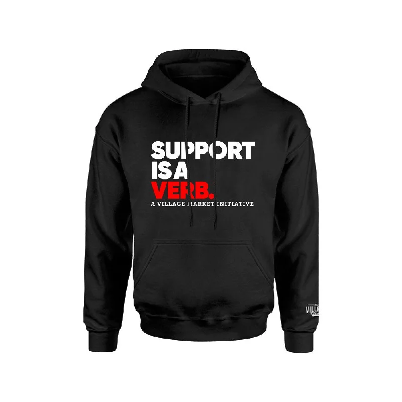 Support Is A Verb Hoodie Embroidered (Red Verb) Hoodie with Neon Bright Vibrant