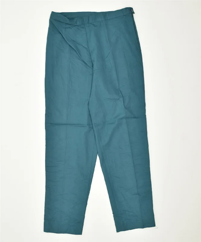 VINTAGE Womens High Waist Slim Suit Trousers W29 L27 Green Trousers Yoga Stretchy