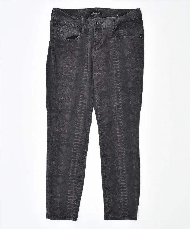 SEVEN7 Womens Skinny Casual Trousers US 12 XL W36 L28 Grey Cotton Trousers Solid Black