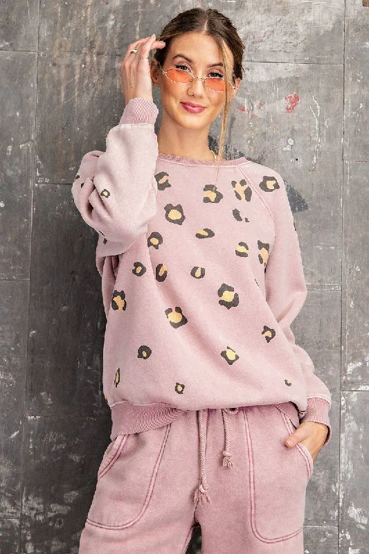 Long Sleeve Leopard Print Washed Terry Sweatshirt Hoodie with Zipper Versatile Modern Long Sleeve Leopard Print Washed Terry Sweatshirt Hoodie with Zipper Versatile Modern