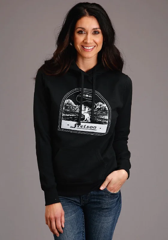 Stetson Womens Black Cotton Blend Tombstone Cowboy Hoodie Hoodie with Pattern Geometric Abstract