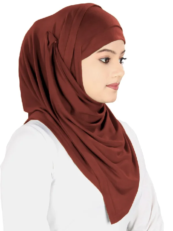 Two Piece Instant Rust Red Viscose Jersey Hijab Animal Print Jersey Tee