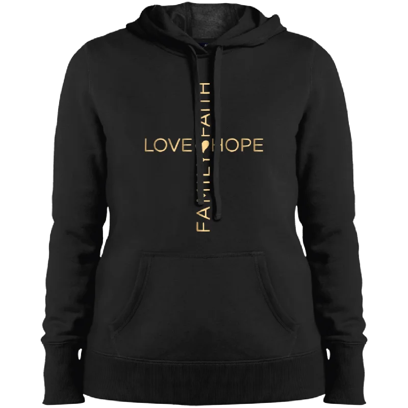 Love, Faith Ladies' Pullover Hooded Sweatshirt Hoodie with Hem Lace Feminine Delicate
