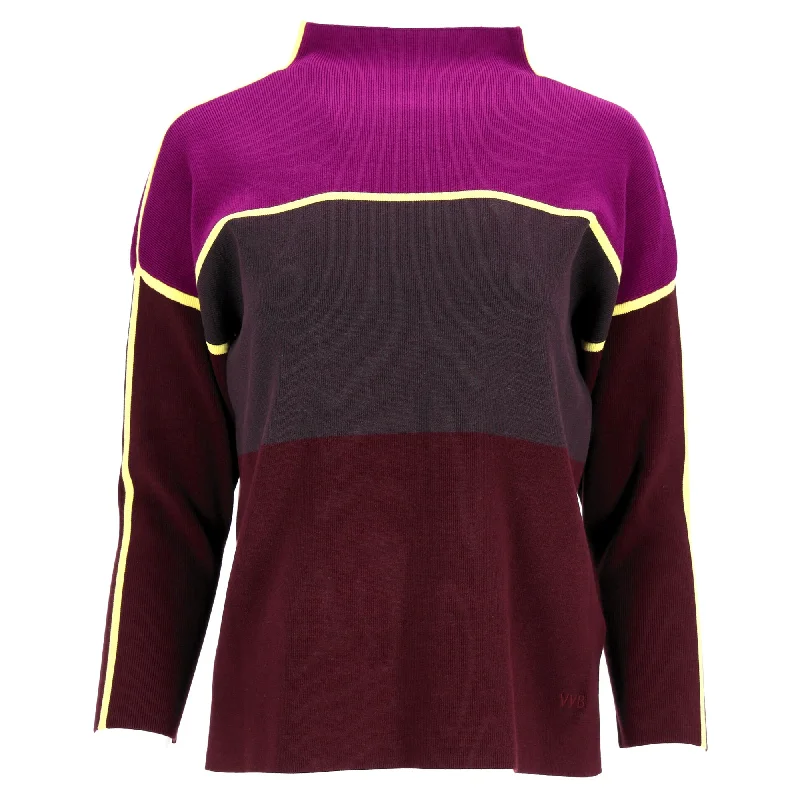 Victoria Beckham VVB Color Block Mockneck Sweater in Multicolor Wool Chenille Blend Fleece Blend Nylon Blend