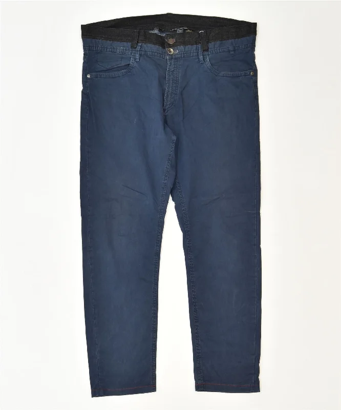 MASSIMO DUTTI Womens Slim Casual Trousers W36 L29 Navy Blue Cotton Classic Trousers Evening Elegant