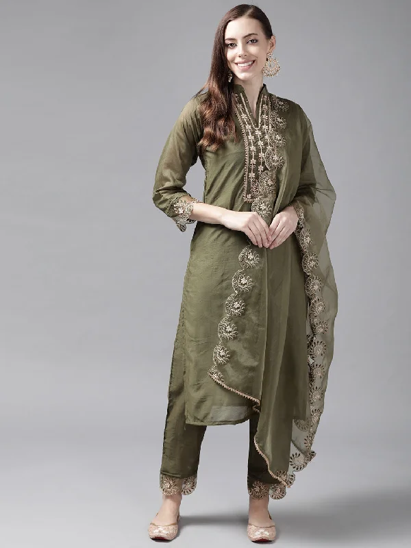 Women's Green Blue Embroidered Straight Kurta Trouser With Dupatta Set - Indo Era Trousers Bestseller Popular Women's Green Blue Embroidered Straight Kurta Trouser With Dupatta Set - Indo Era Trousers Bestseller Popular