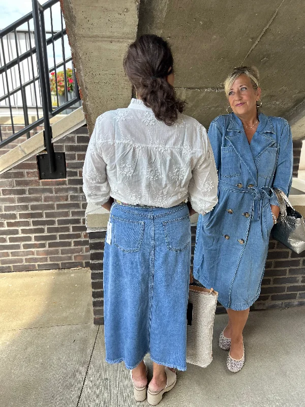 Tribal Button Down Midi Skirt corduroy skirt durable