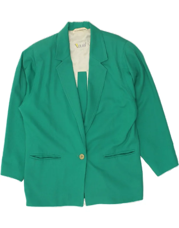 LAUREL Womens Oversized 1 Button Blazer Jacket EU 34 XS Green Polyester Rayon Fabric Velvet Fabric Corduroy Fabric