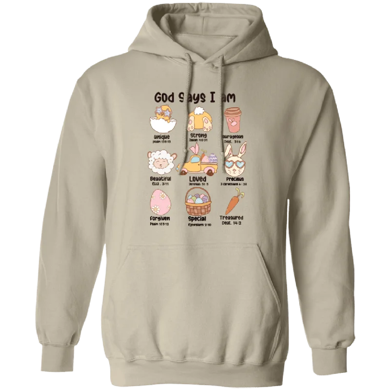 God Says I Am Pullover Hoodie Hoodie with Exposed Zipper Edgy Industrial