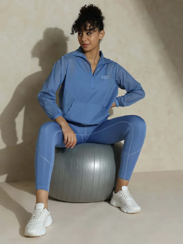 TraqLite Half Zip Performance Jacket Cerulean Nylon Fabric Polyester Fabric Spandex Fabric