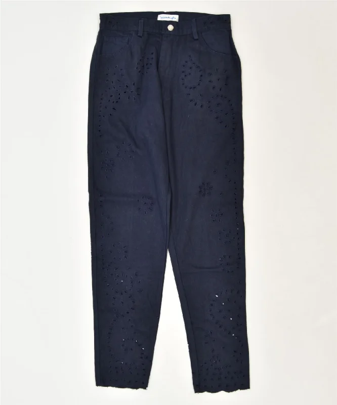 LA CONCHIGLIA Womens Slim Casual Trousers Medium W30 L31 Navy Blue Classic Trousers Velvet Soft