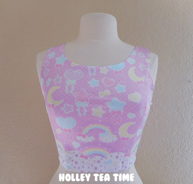 Pastel Party Pink Crop Top [Made To Order] Chenille Fabric Brocade Fabric Lace Fabric