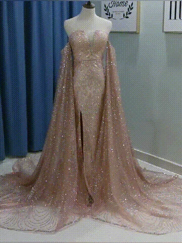 Off The Shoulder Gold Sequin Long Sleeves Mermaid Prom Dresses ,CP0137