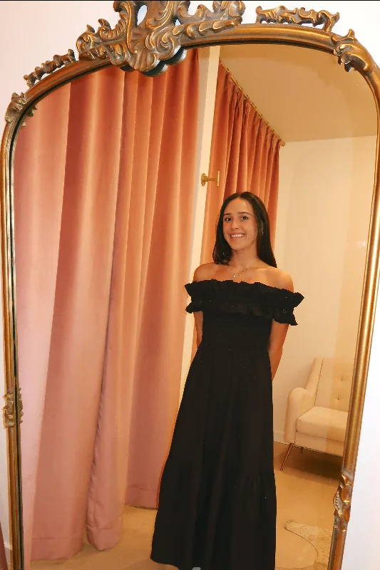 Ganni Black Cotton Poplin Long Smock Dress