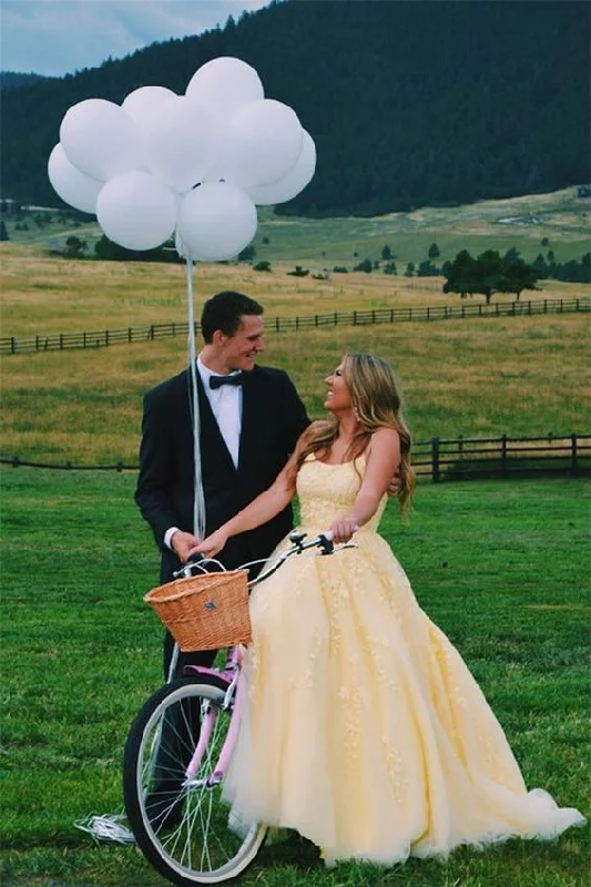 A-line yellow long prom dress Long Formal Dresses   cg20504