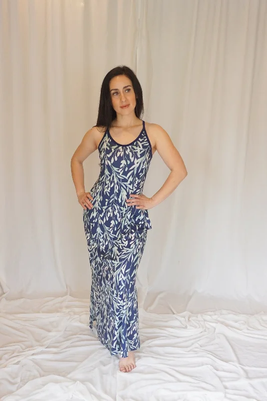 Navy Sprigs & Leaves Cami Dress w/Pockets