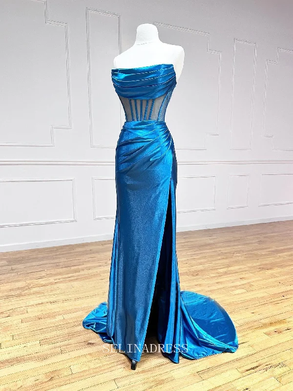 Elegant Sheath/Column Strapless Prom Dress Ruffles Corset Long Formal Gown Evening Dress #LOP607 Elegant Sheath/Column Strapless Prom Dress Ruffles Corset Long Formal Gown Evening Dress #LOP607