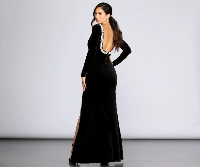 Everly Formal Velvet Charming And Pearl Dress