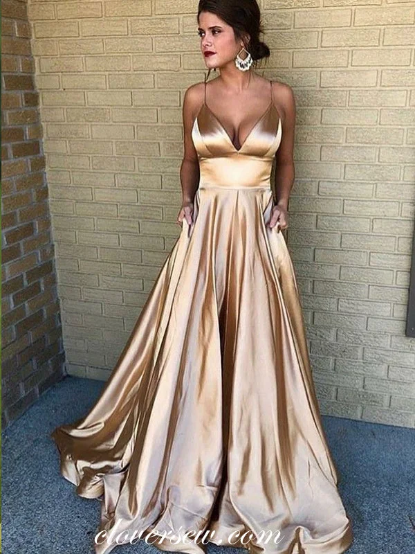 Shiny Elastic Satin Spaghetti Strap A-line Prom Dresses, CP0091