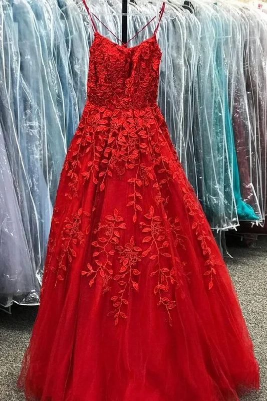 A-line red lace appliques long prom dress formal dress   cg20554