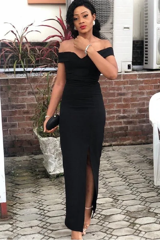Sheath Black Off-the-Shoulder Prom Dresses Formal Evening Gowns    cg20440