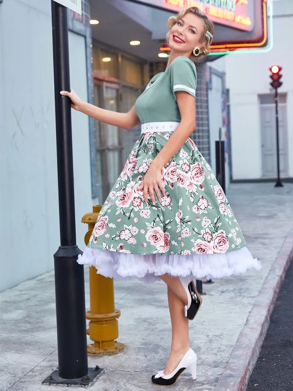 1950s Floral Patchwork Swing Dress