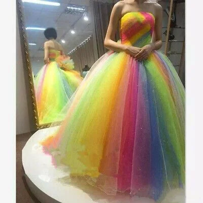 Strapless Long Prom Dress, Rainbow Prom Dress    cg20648