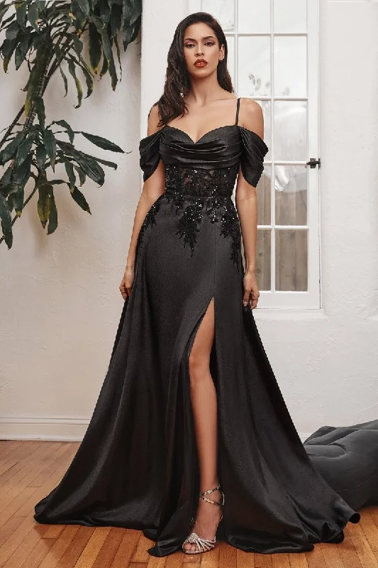 MARIKA Beaded Off the Shoulder A Line Corset Formal Dress