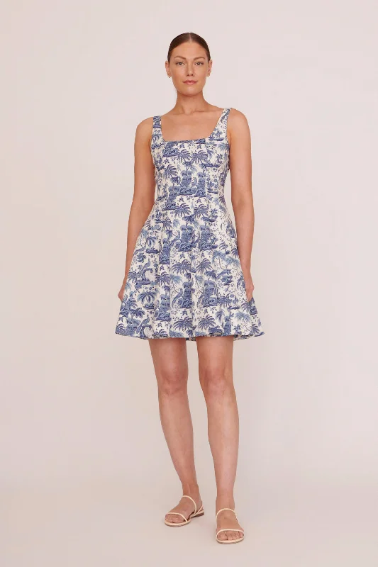 Staud Mini Wells Dress - Blue Toile